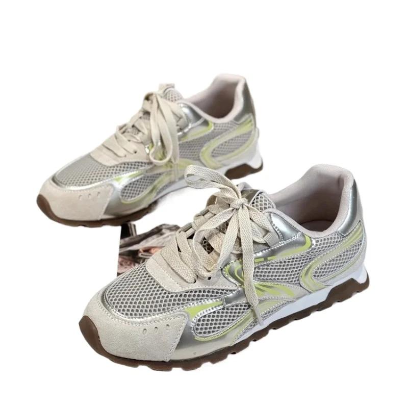 Fashion 2025 Brand Ladies Shoes Lace-up Women's Vulcanize Shoes Fashion Color Matching Casual New Breathable Comfortable Mesh Sneakers