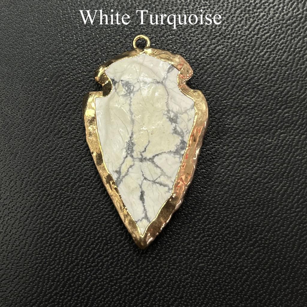 1Pc, Natural Stone Healing Crystal Arrow Pendant with Golden Edge, Boho Jewelry for Necklace Making & Daily Wear, 2026 Fashion Handmade Accessory