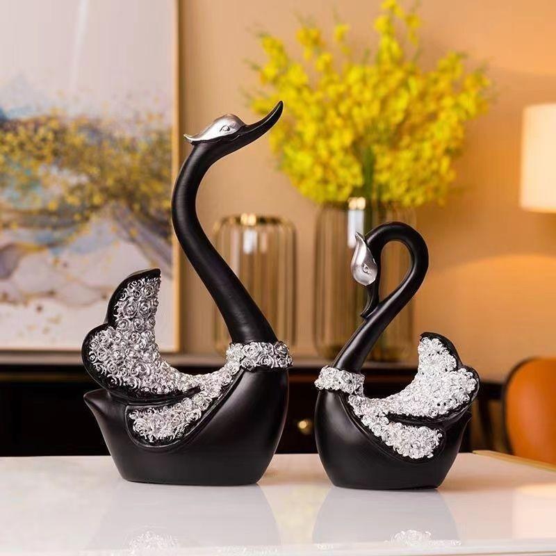 Modern Diamond Rose Couple Swan Resin Decorations Home Bookshelf Cabinet Sculpture Crafts Study Office Desk Figurines Ornaments