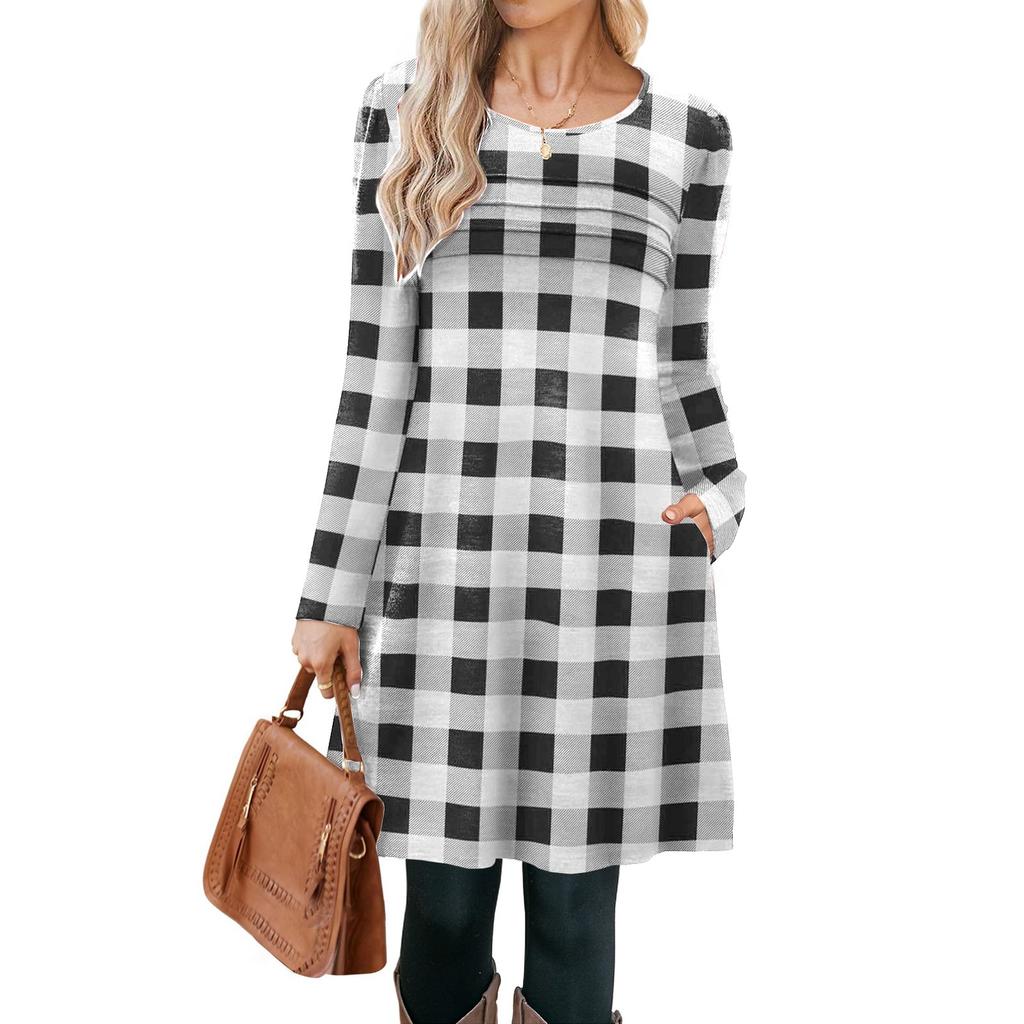 Women's Casual Fashion Long Sleeve Graphic Printed Vintage Dresses With Pockets