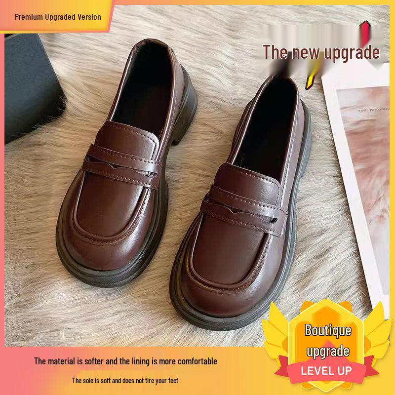 Mocassins Femininos 2025 Primavera Estilo Japonês Preto Sola Grossa - Sapatos Slip-On para Uniforme JK