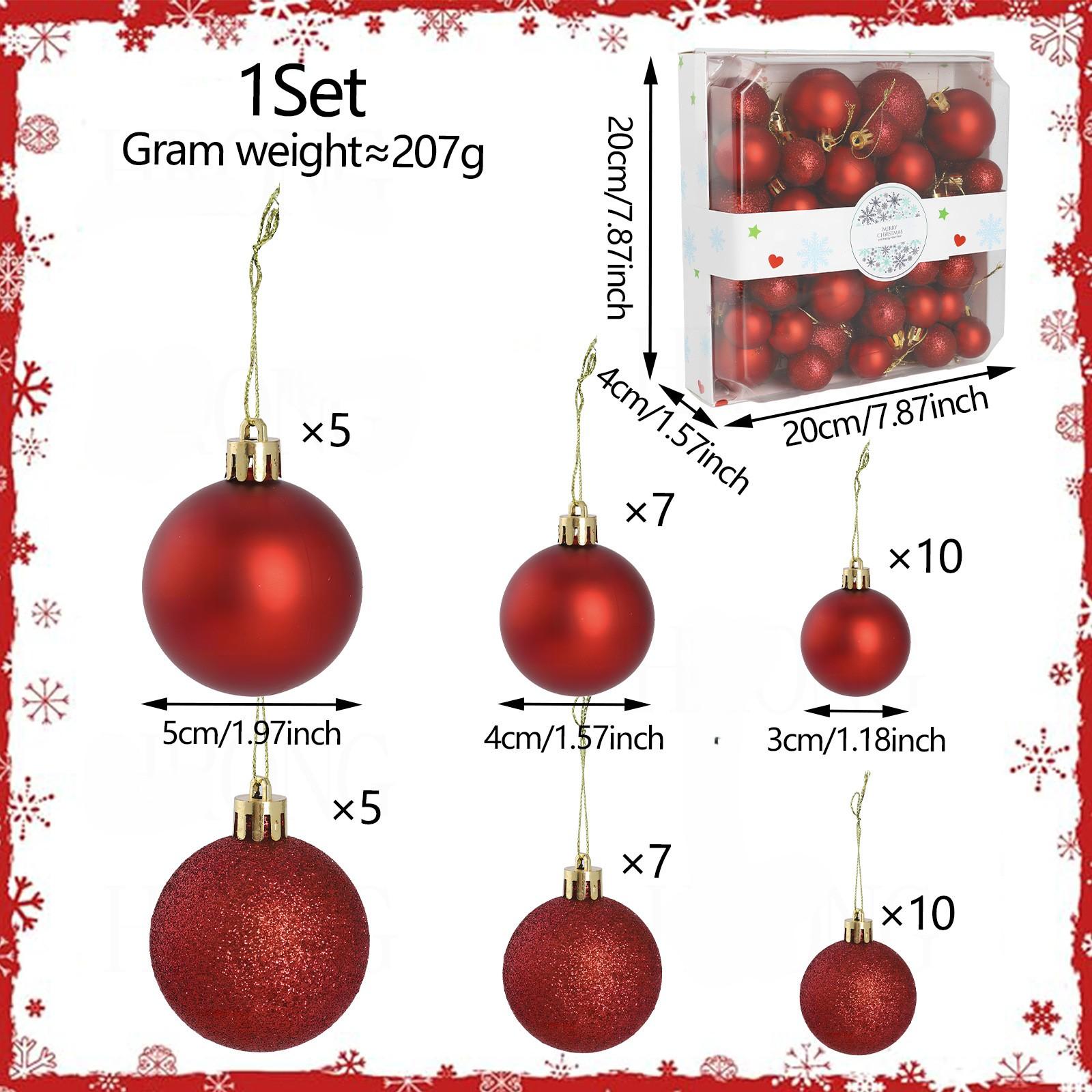 

44PCS Gold Christmas Ornaments Set: Elegant Matte & Glitter Baubles For Holiday Christmas Ball Ornaments Tree Decorative червоний
