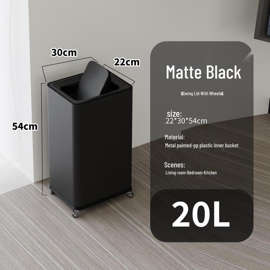 Einfacher Moderner Edelstahl-Mülleimer mit Rädern – Vertikaler Klappdeckel, Quadratisches Design für Küche & Wohnzimmer
