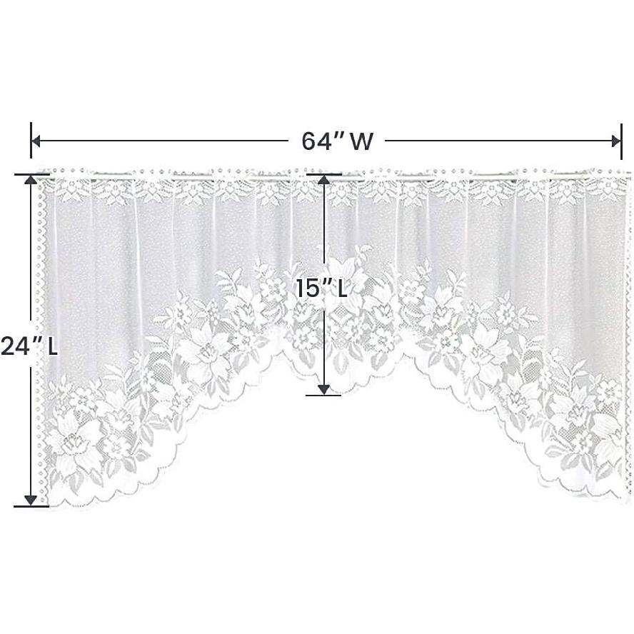 WUBODTI White Lace Swag Curta for Kitchen, Sheer Floral Embroidery Window Valances Hollow Knitted Home Decor Lace Valance Curta for Living Room