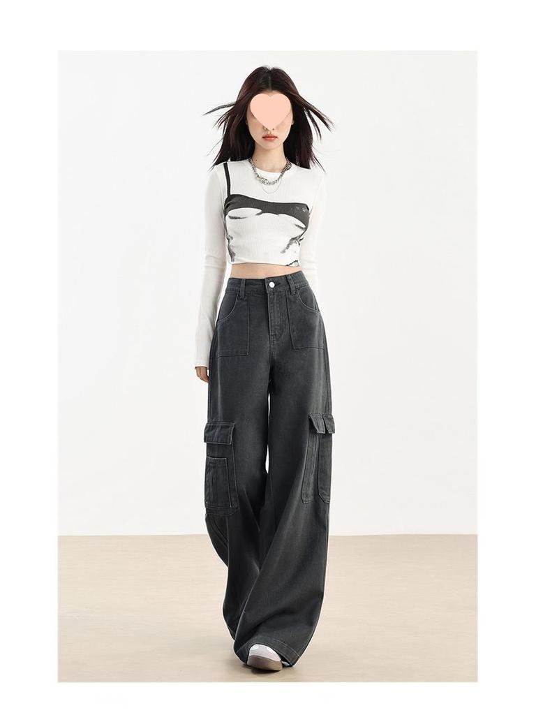 Women's Brown Velvet Wide-Leg Cargo Pants with Multi-Pockets - Spring 2025 Hiking & Casual Wear