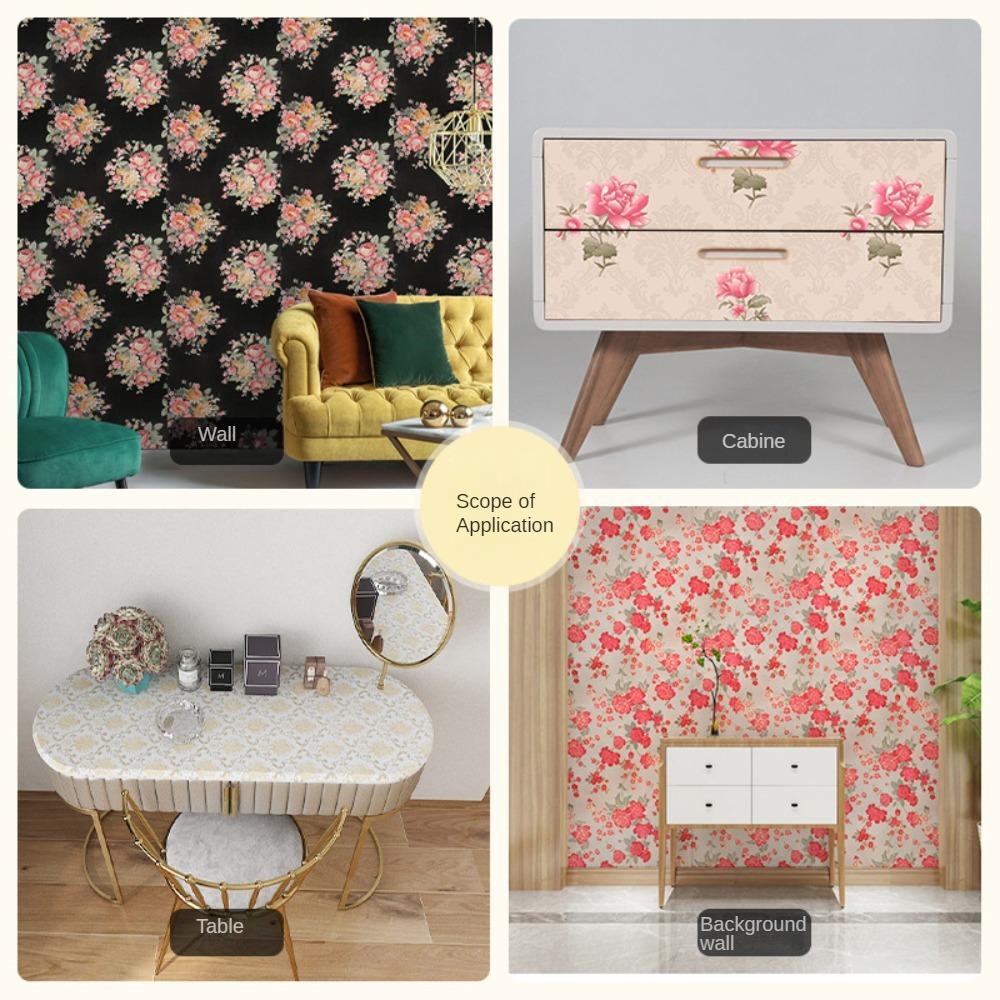 Europäischer Stil Selbstklebende Tapete Wasserdicht Wohnzimmer Schlafzimmer Tapete Blumen Kontaktpapier Heimdekorationsaufkleber