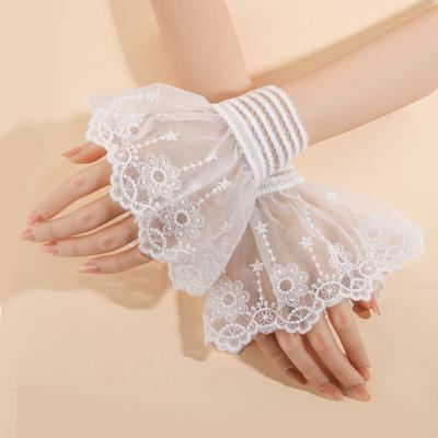 Casual Double Layer Lace Fake Cuffs Pleated Polka Dot Horn Cuffs Decoration Flower Elastic False Cuff Sleeve Women's Daily Wear