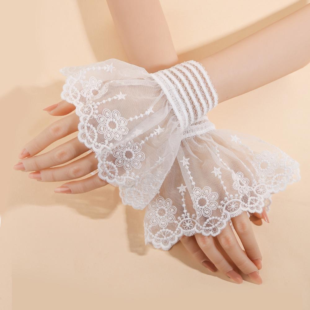 Pleated Elastic Sleeve Cuffs Double Layer Horn Cuffs Decoration Lace Sleeve  Women's Daily Wear