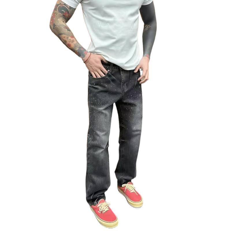 American high street hot diamond jeans men's Gypsy straight wide-leg scimitar pants trendy brand ruffian handsome fried street micro-pull pants