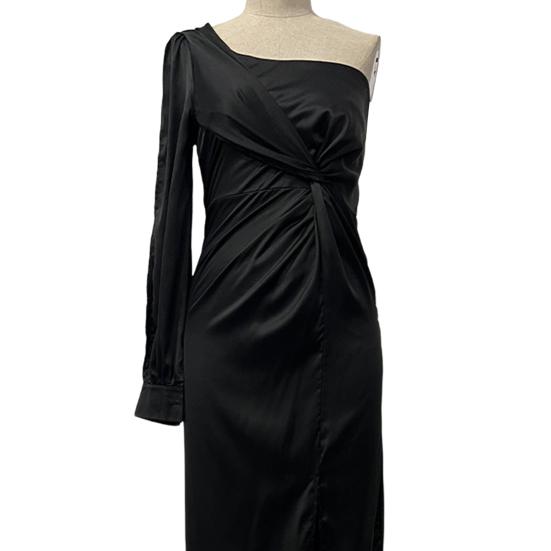 Vestido de noite feminino, um ombro, sem mangas, bainha dividida, cor sólida, cintura fina