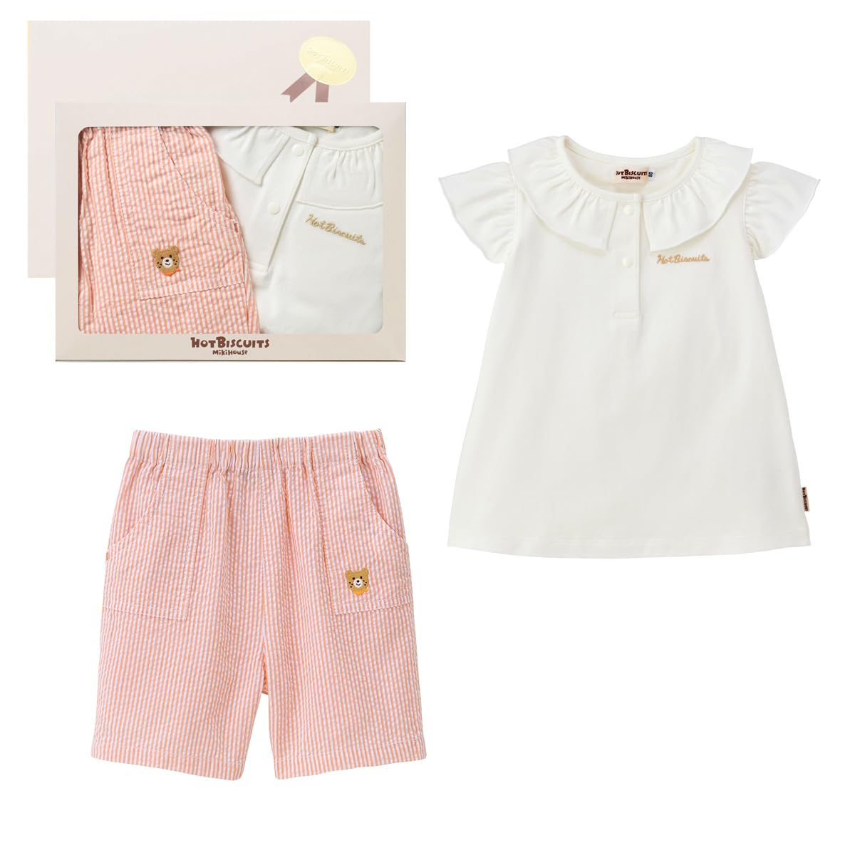

MIKI HOUSE HOT BISCUITS T-shirt & Pants Gift Set for Boys and Girls, Baby & Kids Clothes, Baby Gift, White, 80cm, Box Included, 74-9931-140