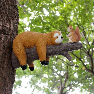 Resin Sloth and Squirrel Tree Hanging Simulated Creative Animal Ornaments Statue Exquisite Waterproof