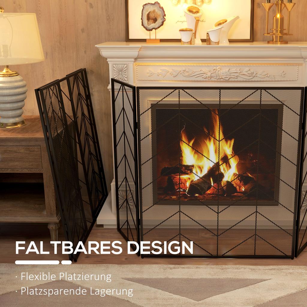 Spark Guard for Fireplaces, Elegant Spark Catcher, Foldable, Coated, Black, 135 x 85 cm