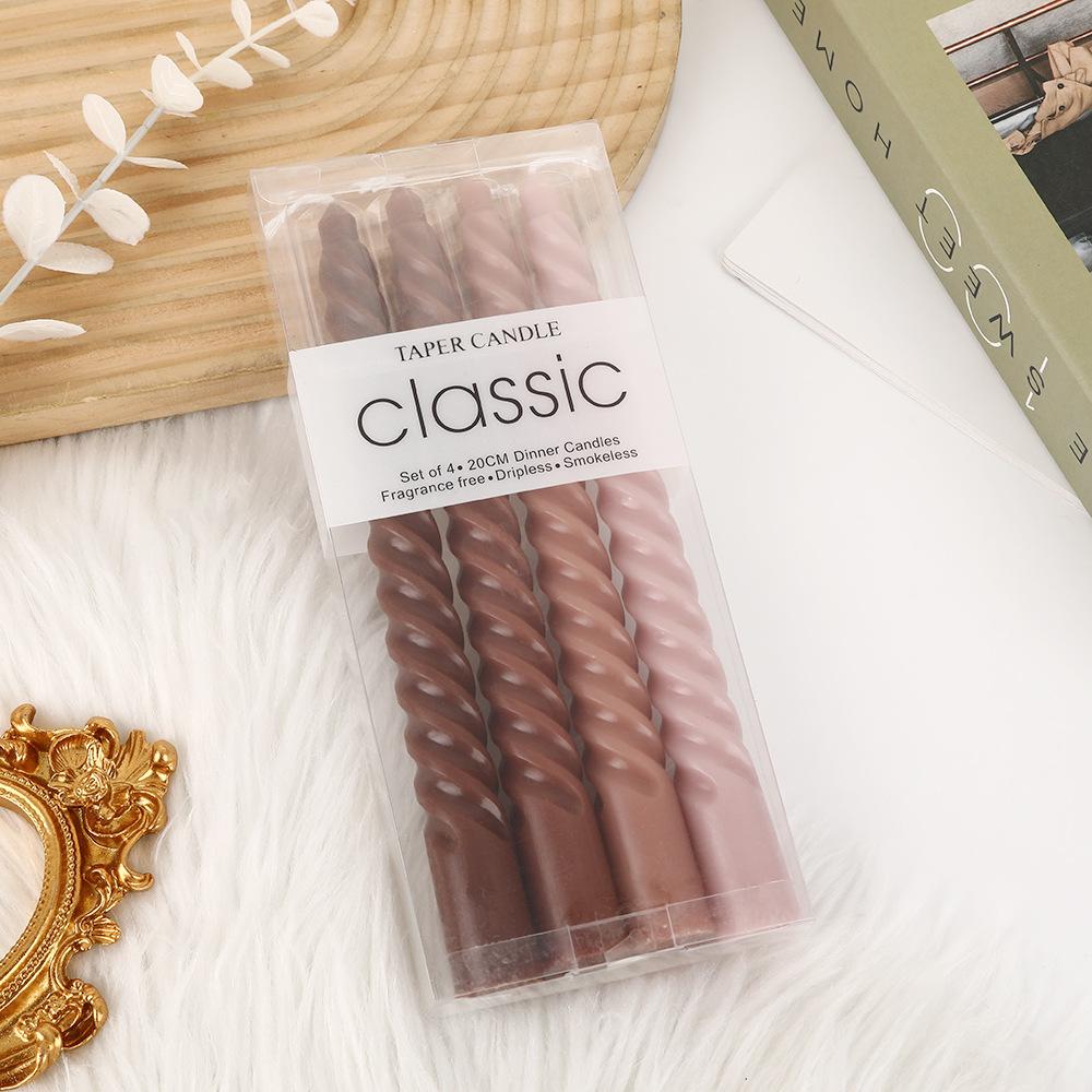 

Градиентный цвет Резьбовая длинная свеча-стержень Домашний романтический свадебный декор Спиральный стержень Воск 20CM gradual change brown