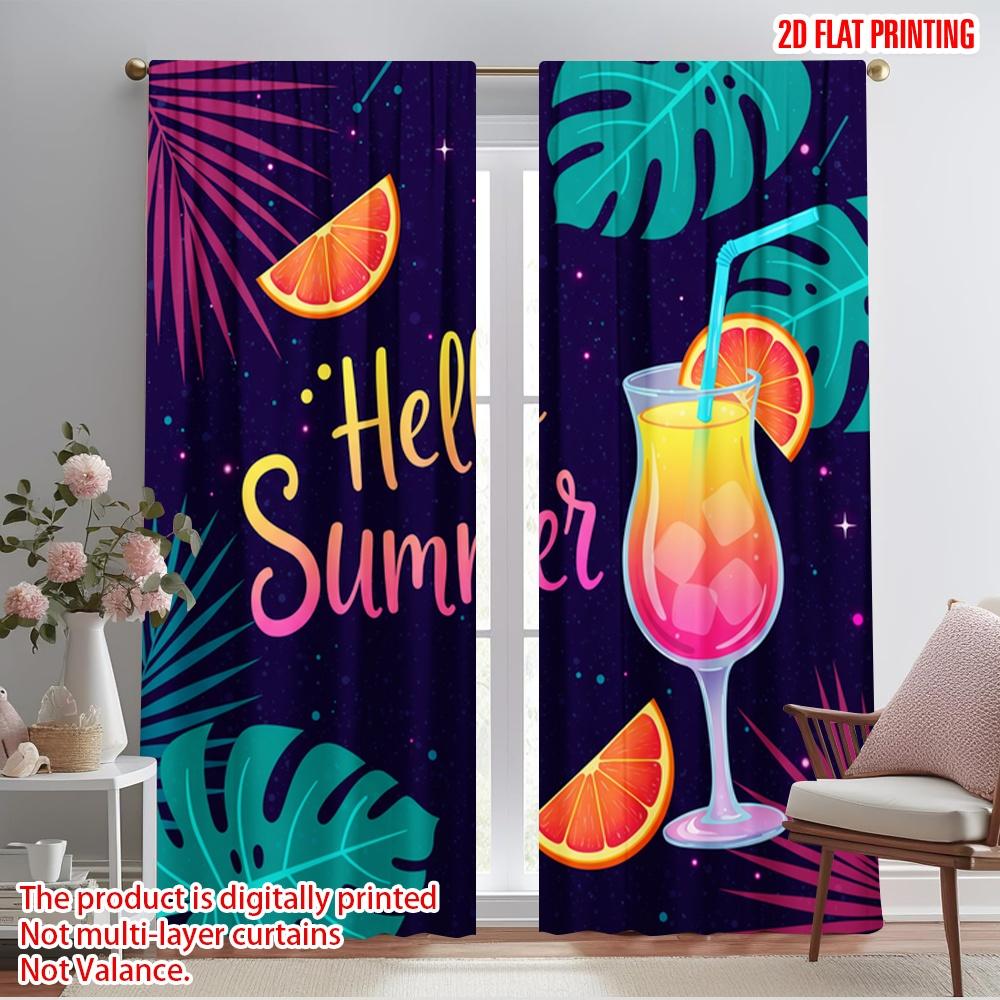 

2pcs 2D flat printing Curtain Hello Summer Tropical Drink Polyester Without Electricity Festive Wall Decor Use for Classroom 52.50×116.00 CM 2pcs