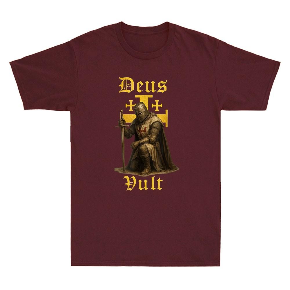 Deus Vult Warrior Of Christ With Jerusalem Cross Unisexs Short Sleeve Tshirt
