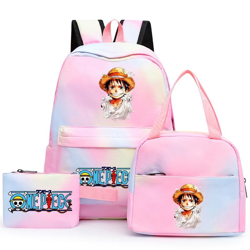 3Pcs/set Anime One Piece Backpack for Girls Boys Back To Schoolbag with Lunch Bag Student Bookbag Men Women Travel Bag Mochil