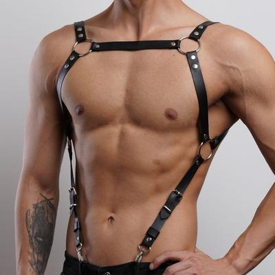 Pánské kožené kšandy Pás Body Bondage Popruhy Módní nastavitelné kšandy Kšandy S punkovým postrojem Pásy Exotický doplněk