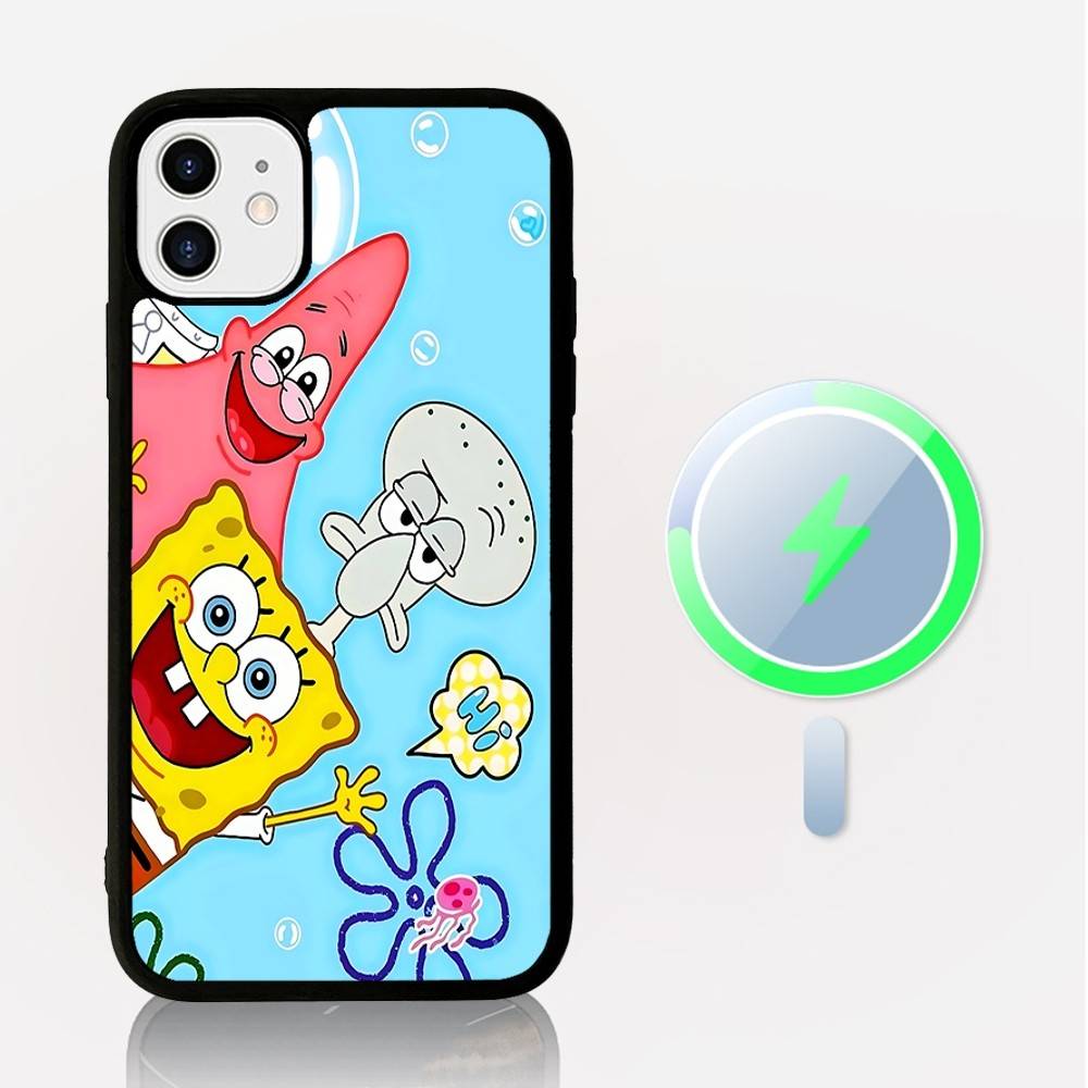 

S-SpongeBob S-SquarePants Phone Case Magnetic Case For IPhone 16 14 13 12 11 15 Pro Max Plus For Magsafe Wireless Charge Cover iPhone 13 Mini