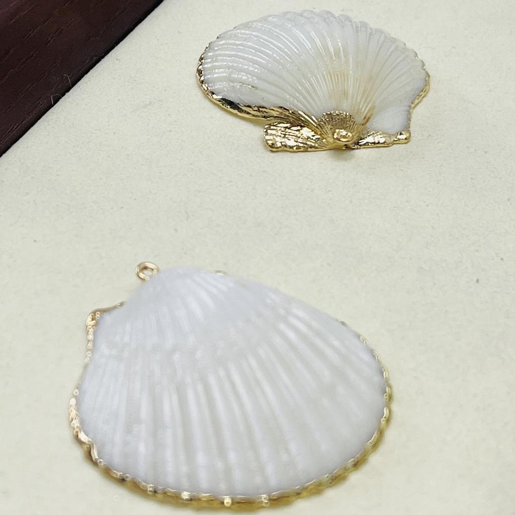 10Pcs, White Natural Shell Zinc Alloy Golden Edge Pendant Charms for DIY Unisex Necklace Accessories, Creative Jewelry Making, Back To School Decor
