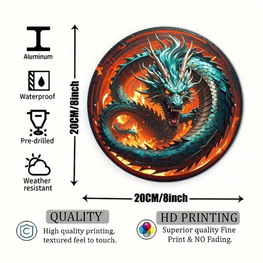Retro Blue Dragon Flame Metal Sign 8x8 Inch Aluminum Wall Decor For Home Cafe Garage Party