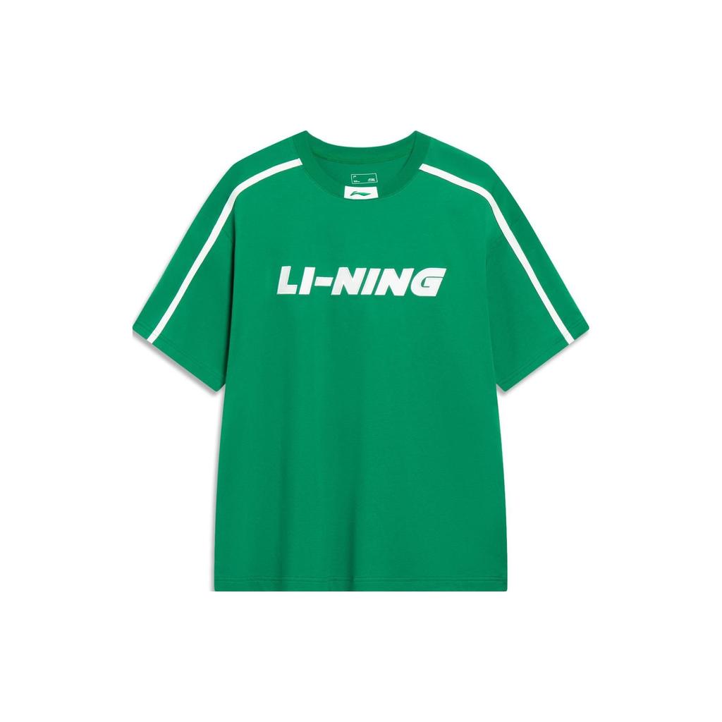 Li Ning Sports Lifestyle Series Letter Round Neck Pullover Short Sleeve T-Shirt Unisex T-Shirt Cool-Green AHST565-4
