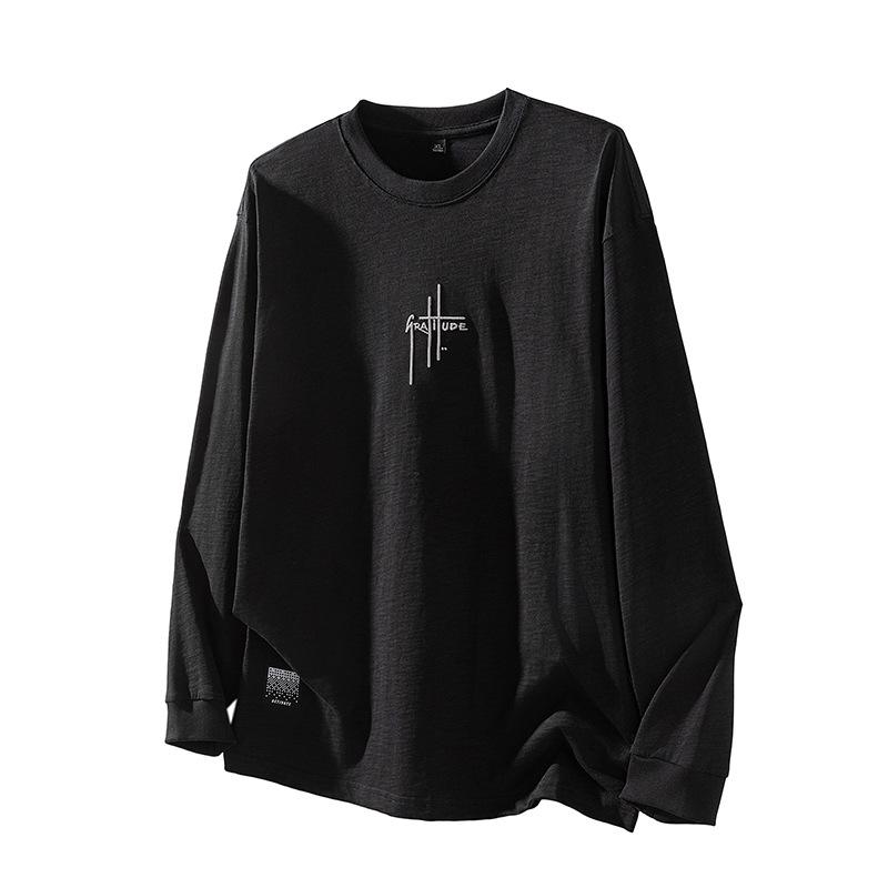 

Осень Новая Вышитая Хлопковая Футболка с Длинным Рукавом Мужская Свободная Универсальная с Круглым Вырезом Одежда 4XL