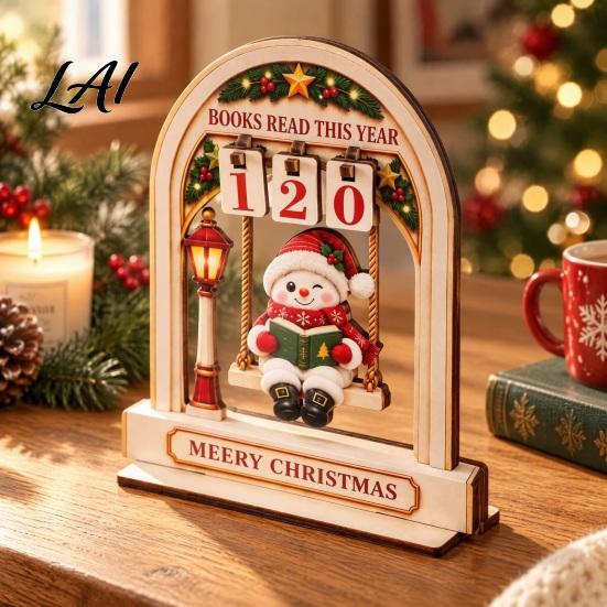 Reading Tracker Calendar Wooden Christmas Tracker Santa Arch Shelf Desktop Decor Decorative Holiday Table Ornaments with Adjustable Number Counters