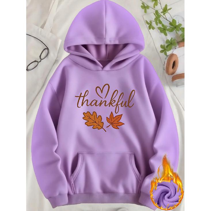 Women's Casual Maple Leaf Print Hoodie, Loose Pullover Sweatshirt for Daily Commute & Thanksgiving