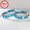 1 Paar S925 Sterlingsilber Böhmischer Stil Blauer Opal Creolen für Frauen Klassische Hochzeits-Kreisohrringe Echtschmuck
