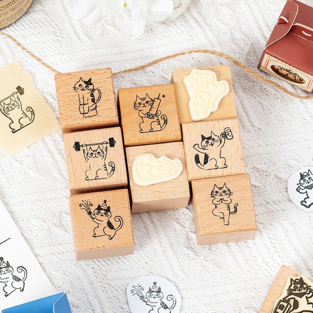 Cute Wooden Rubber Stamps Journal Decoration Stamps  For DIY Card Photo Album Diary Decor