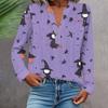 Women's Fashionable And Casual Shirt Long Sleeve V-neck Button Printed Blouse Top