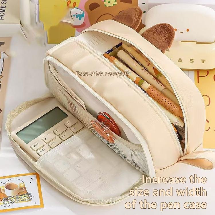 Embroidered Polyester Cloth Pencil Bag High Capacity Pencil Case Zippered Travel Makeup Storage Bag for Student Women