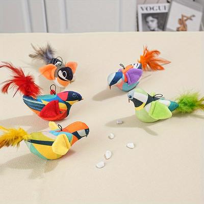 Simülasyon Gerçekçi Evcil Hayvan Gıcırtılı Oyuncak Peluş Kuş Şekli Kedi Oyuncağı Evcil Hayvan İnteraktif Oyuncaklar Tüylü Kızdırma Kedi Yavrusu Oyuncağı Evcil Hayvan Malzemeleri