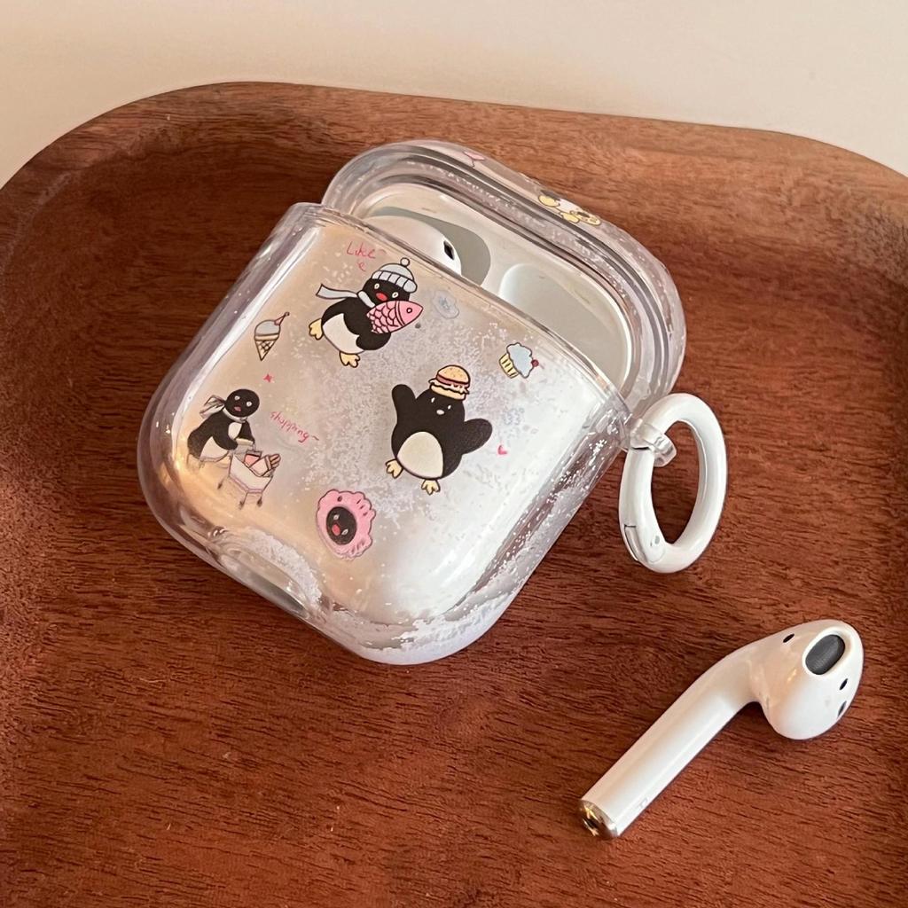 Hanfeng Quicksand Cartoon Penguin for AirPods 1 Protective Case Pro1 Bluetooth 1/1 Generation Earphone Case