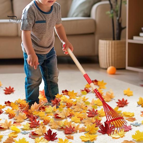 Kids Rake with Hardwood Handle Vibrant Color Head Lightweight Child Size Garden Lawn Rake for Leaves Children Garden Tool Gift