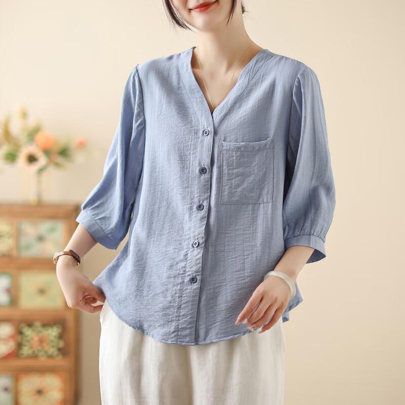 Xiaofu Sommer-Oberteil für Damen mittleren Alters im neuen chinesischen Stil mit kurzen Ärmeln