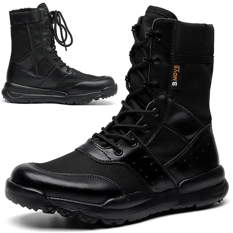 Summer Men's Breathable Combat Boots, High-Top Tactical Desert Boots with Side Zipper, Women's Outdoor Boots, One-Piece Design.
