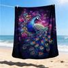 1pc Peacock Feather Print Outdoor Blanket, Lightweight Polyester,