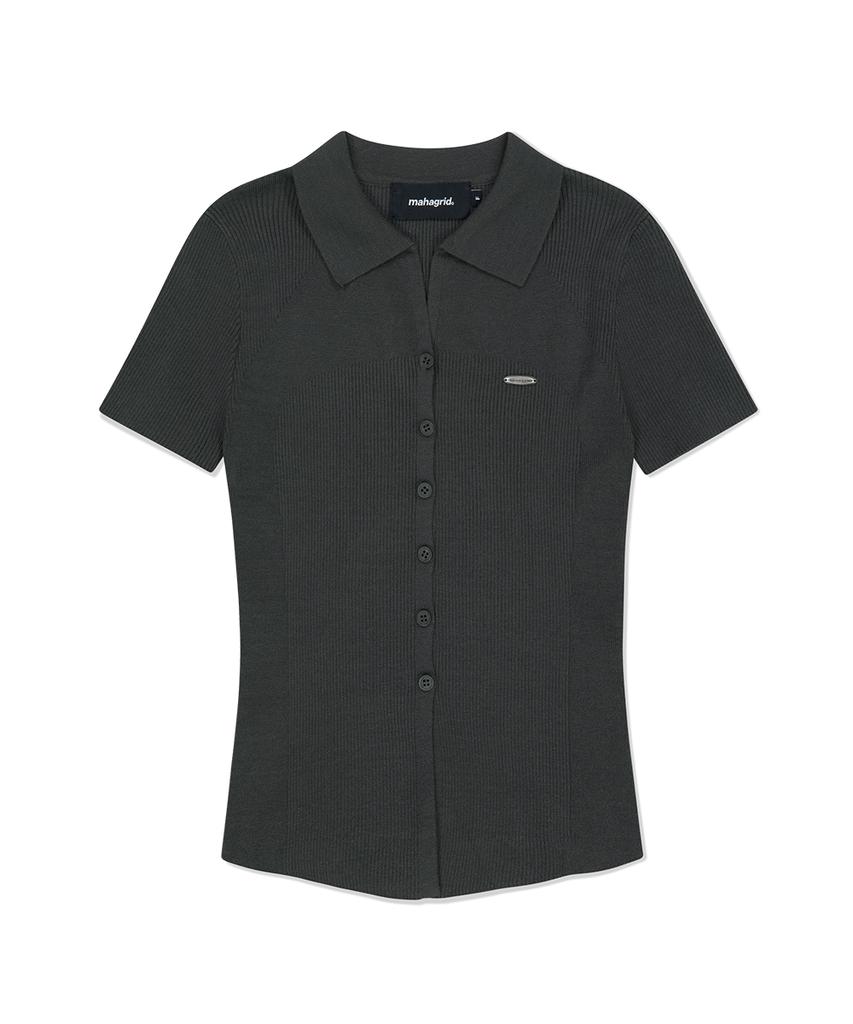 MAHAGRID Button-Up Collar Knit Charcoal(Mg2Fmfk616A)