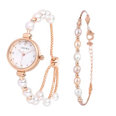 Pearl Bracelet Analog 3ATM Water Cute and Stylish Stainless Steel Bangle Rose Gold Perfect for or As a Gift for Her Women's Watch Display,