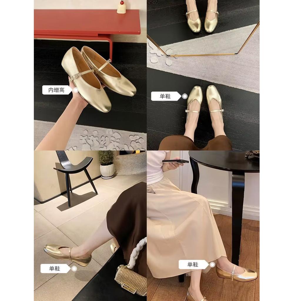 Grape Mother of the Same Style, Sheepskin Version, One-word Belt Inner Heightening Bag Head Muller Half Slippers Women's Summer Mary Jane Single Shoes