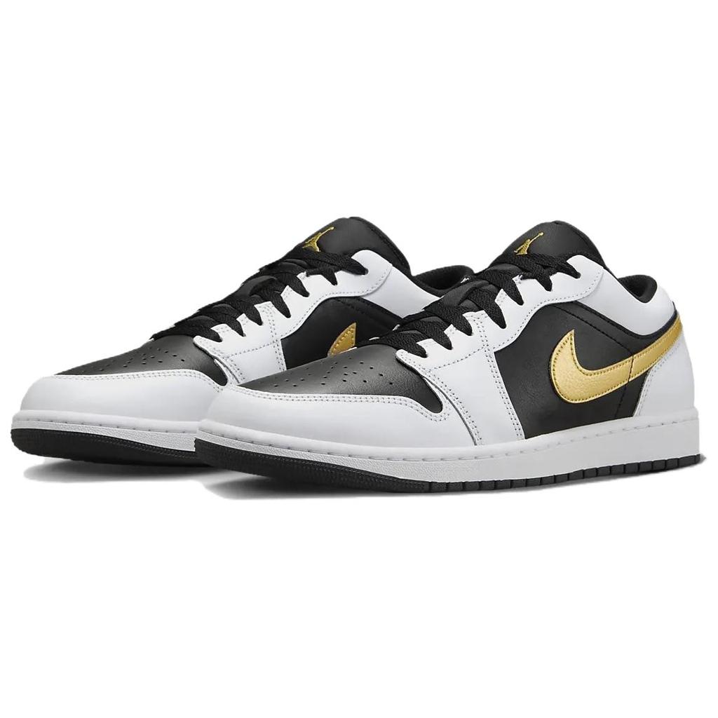 New JORDAN 1 Low White Black Metallic Gold Swoosh 553558-172
