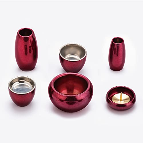 Mini Buddhist Altar Set, Shilma Shikibu, Wine Red, 6-piece set, 2.0 inch, Modern Buddhist Altar Set, Copper and Brass, Round and Cute Mini Buddhist Al