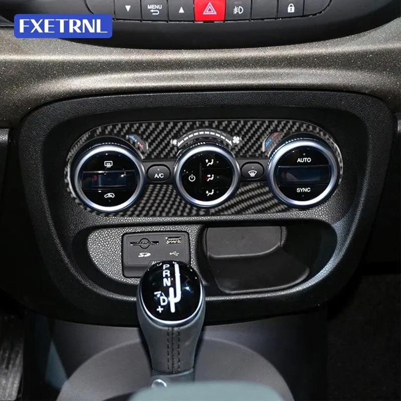 For Fiat 500L 2012 2013 2014 2015 2016 2017 LHD RHD Real Soft Carbon Fiber Car Central Control AC Inner Outer Frame Trim Sticker.