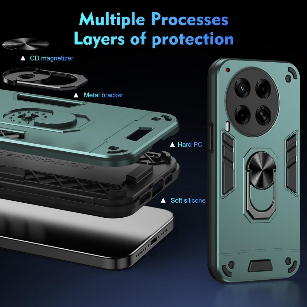 KEYSION Stoßfeste Armor-Hülle für TECNO Camon 30 4G 5G Silikon+PC Kameraschutz Ringständer Handyhülle für Camon 30 Pro 5G