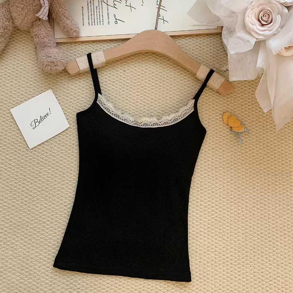 Bow Lace Spaghetti Strap Camisole Women Padded Backless Crop Tank Top