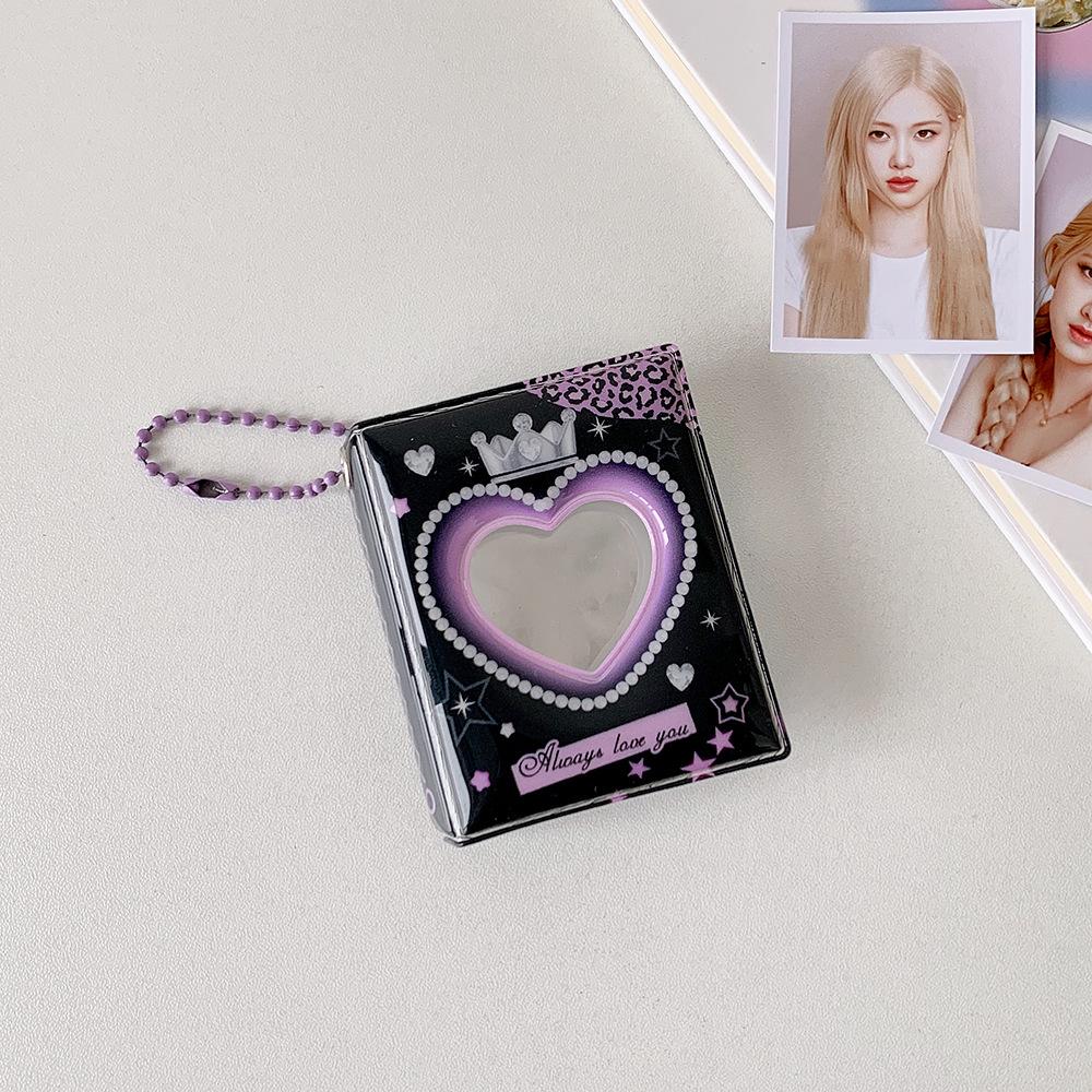 Cute Holds 32 Photos Instax Album Rainbow Color Queen Photo Album for 1.3x2.1 Inch Mini Name Card Mini Photo Album with Keychain