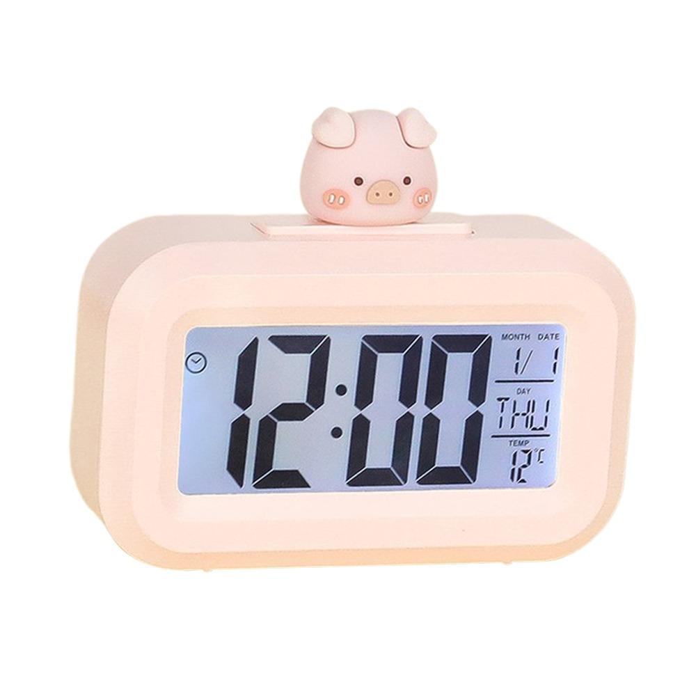 Kawaii Cartoon Pig LED Digital Clock Pink with Night Light Alarm Clock Cute Desktop Clock Student Dormitory2