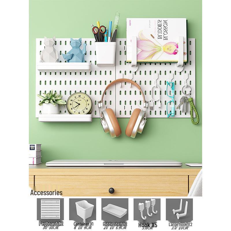 No-Drill Wall-Mounted Pegboard: Customizable Storage Hooks & Baskets Display for Home or Study Room.